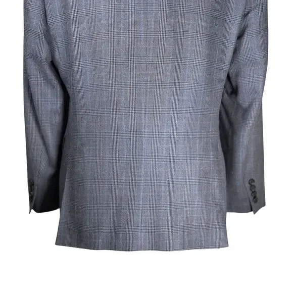 Ralph Lauren Mens Blazer 38S Gray Blue Plaid Sport Coat Slim Jacket Silk Wool - Picture 8 of 8